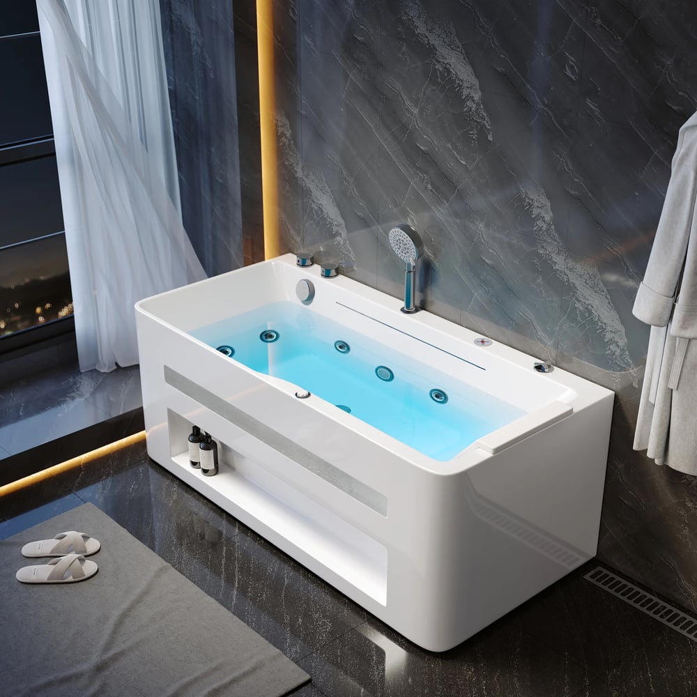 Baignoire balnéo de 150 cm avec contrôle thermostatique, jets de massage et éclairage LED image de fenêtre
