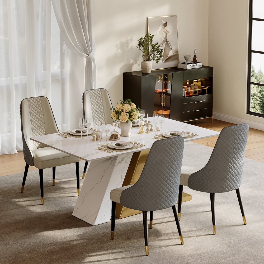 Dining Set 63" Modern Rectangle Sintered Stone Dining Table with 4 Chairs window image