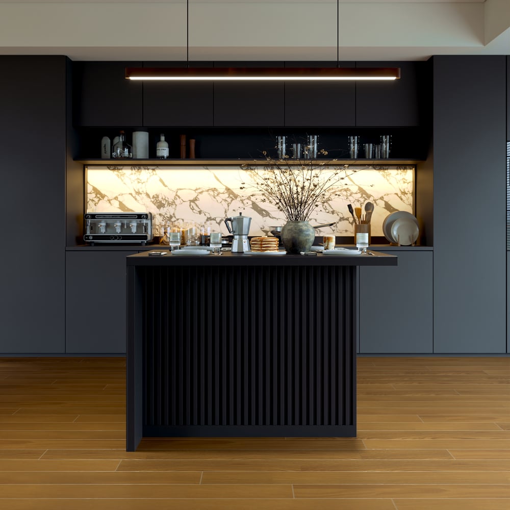 Modern 50" Matte Sintered Stone Kitchen Island with Storage, Black window image