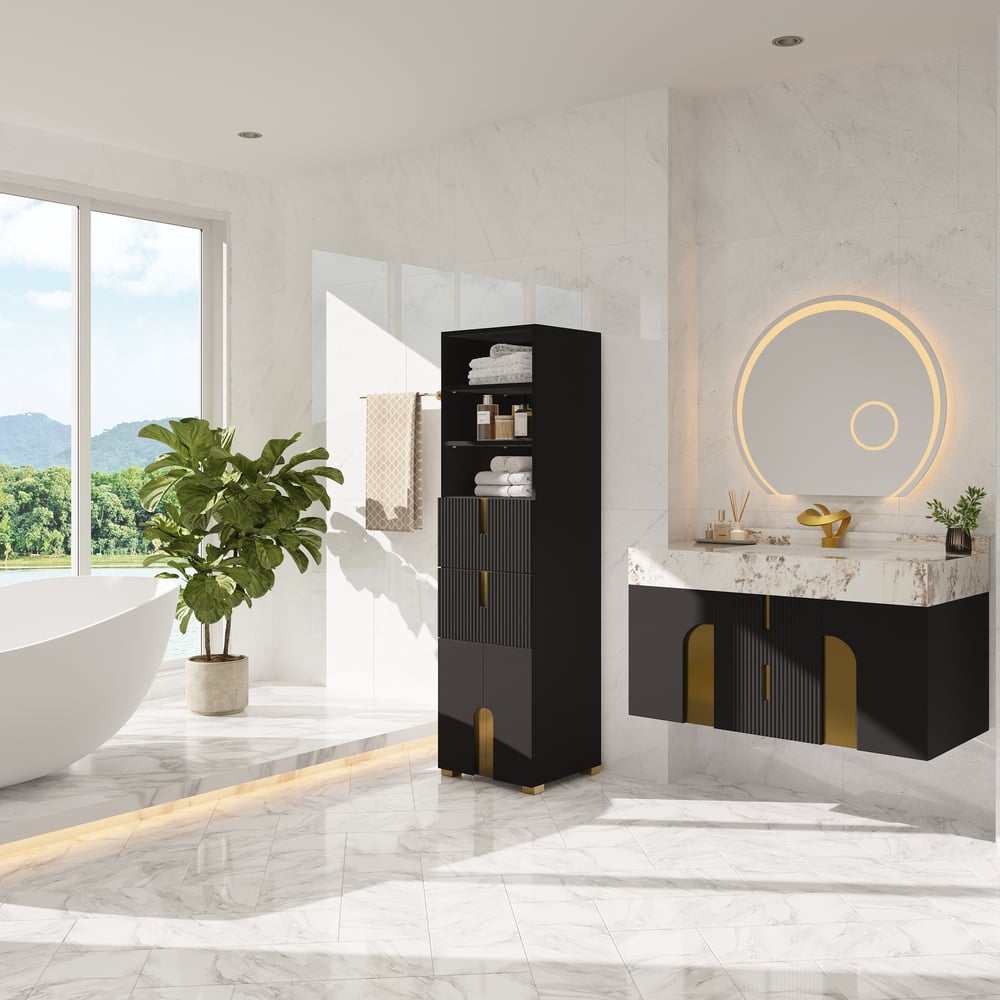Artis 59" Bathroom Storage Cabinet – Freestanding Linen Tower with 2 Drawers & 2 Doors window image