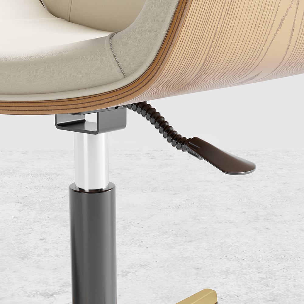 Walnut Curved Wooden Office Desk & Adjustable Swivel Executive Chair in Beige & Gold window image