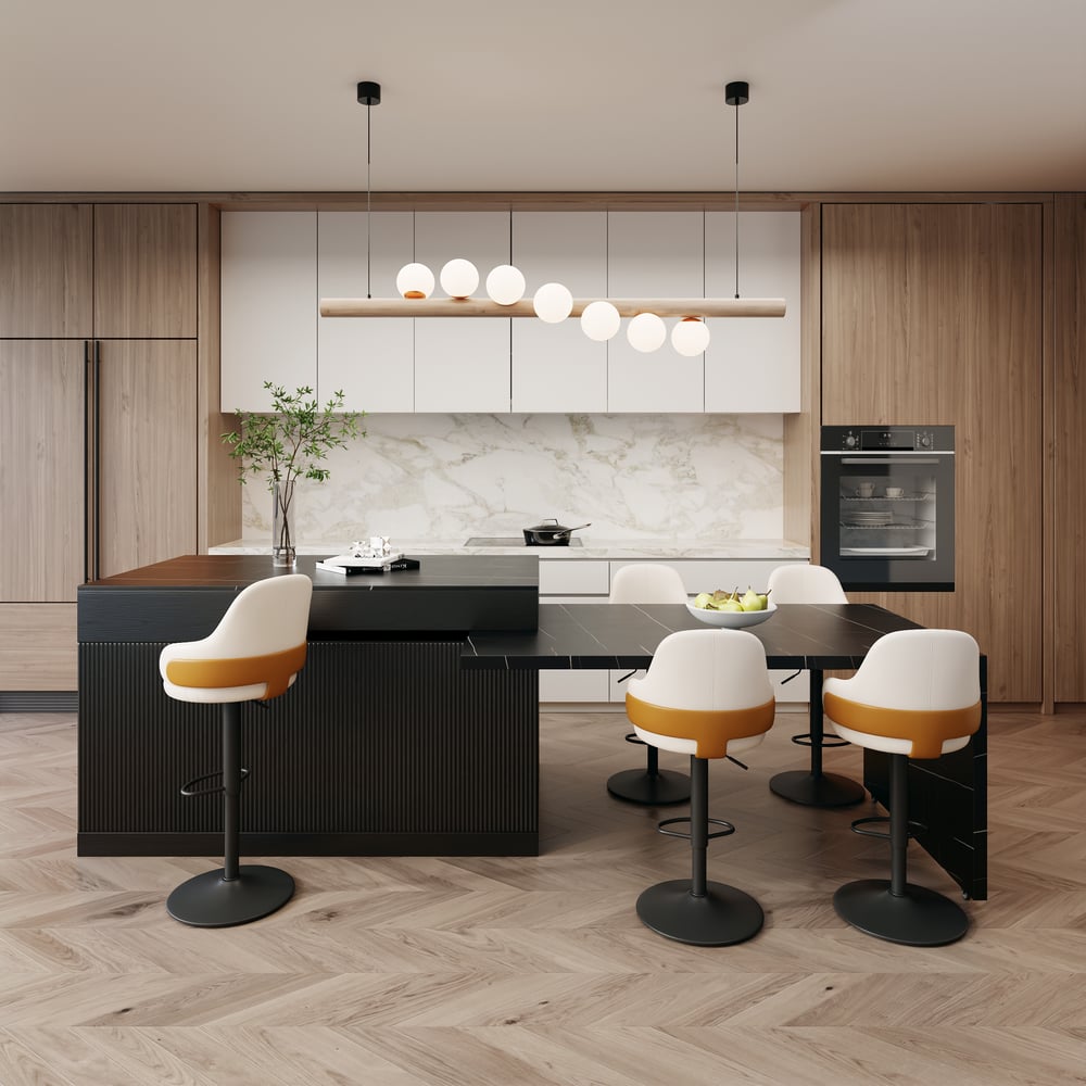 Îlot de cuisine en bois extensible de 81 à 112 pouces avec rangement, noir image de fenêtre