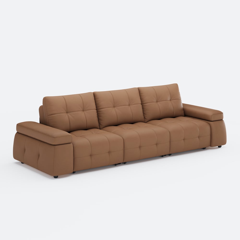 130" 3-Seater Genuine Leather Power Convertible Sleeper Sofa with adjustable armrests window image