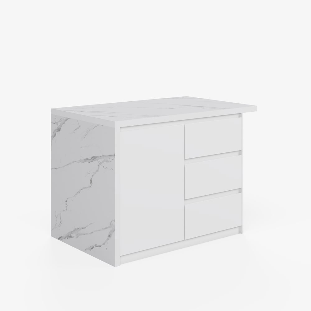 Îlot de cuisine moderne de 50 pouces en placage de marbre avec grand espace de rangement, blanc image de fenêtre