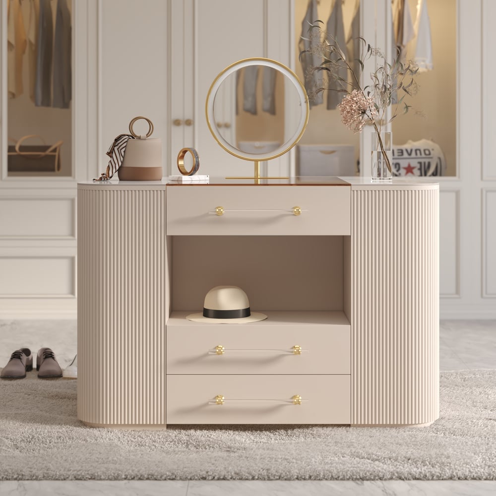 47" Tempered Glass Top Closet Island with Mirror & Jewellery Storage Dresser Vanity window image