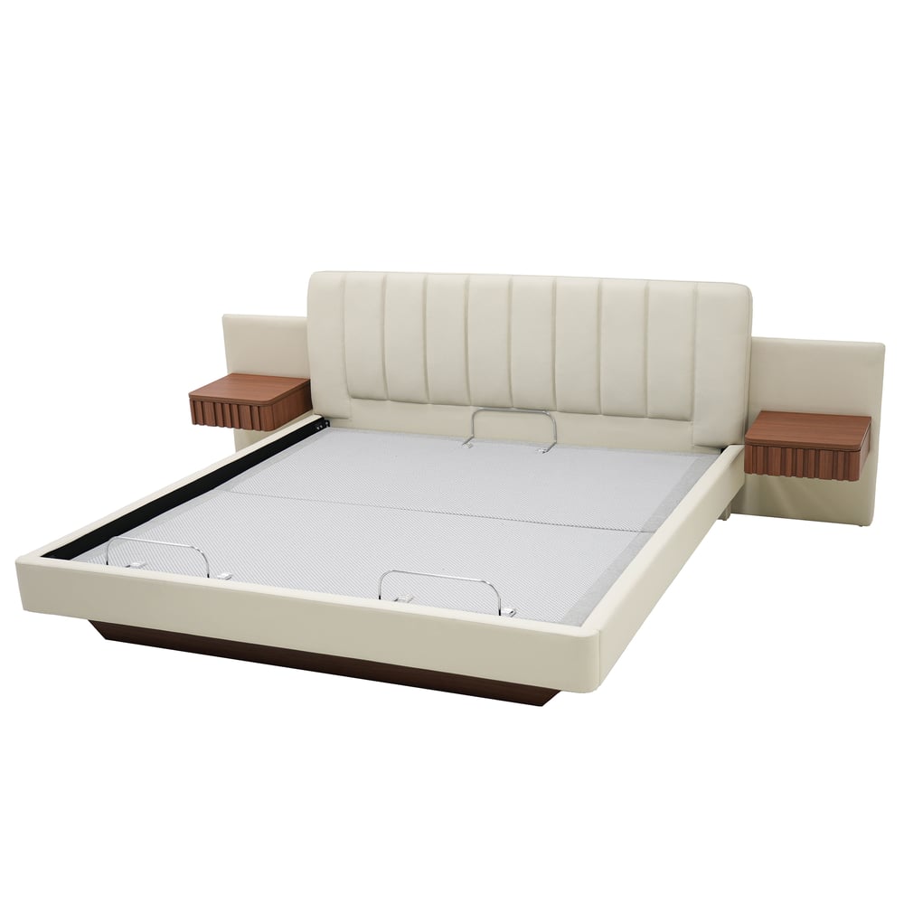Genuine Leather Smart Bed Set With Adjustable Base And 2 Storage Nightstands window image