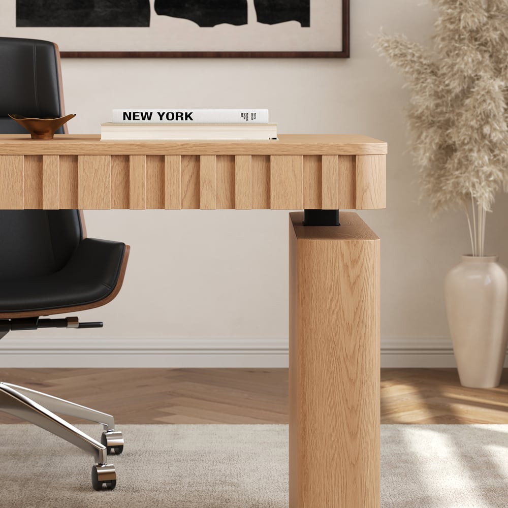 Aura 160 cm Natural Fluted Electric Adjustable Standing Desk window image