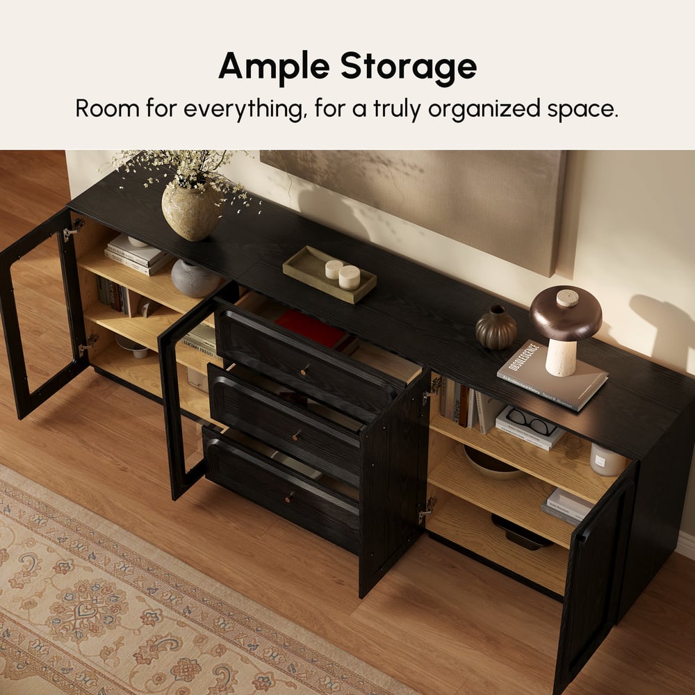 94" TV Stand with Chest Cabinet featuring storage and LED window image