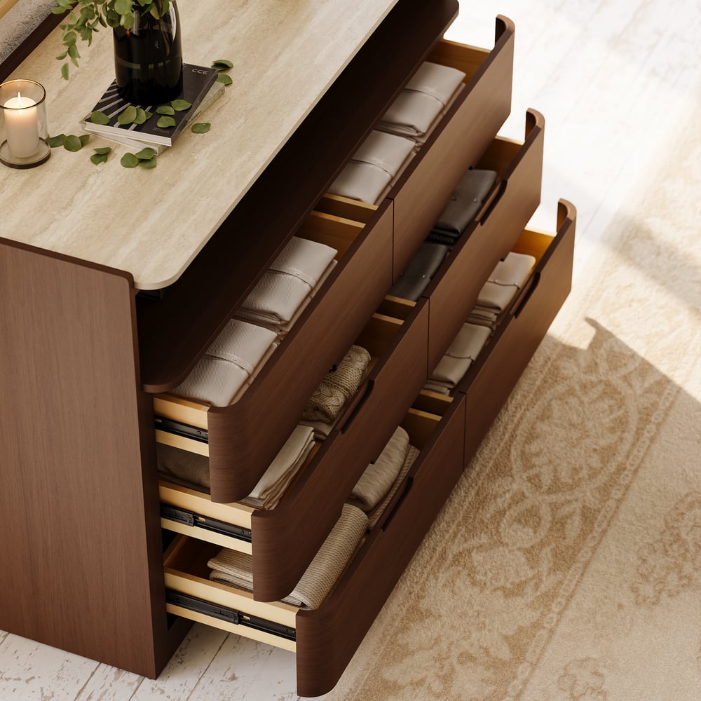 Arvona 47" 6-Drawer Walnut Chest of Drawers with Sintered Stone Top window image