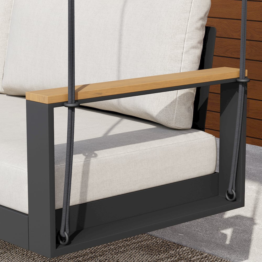 Tevara Outdoor 2-Seater Hanging Swing Sofa in Warm White with Cushion & Black Cover window image