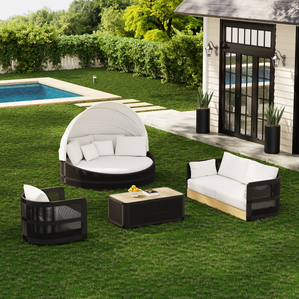 Costra Weatherproof Round Patio Daybed with Adjustable Canopy in Black window image