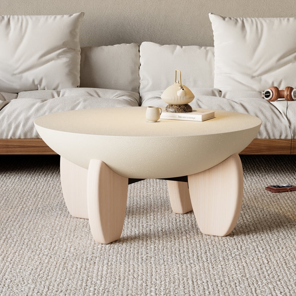 Curva Round Concrete Walnut Coffee Table with Wood Legs window image