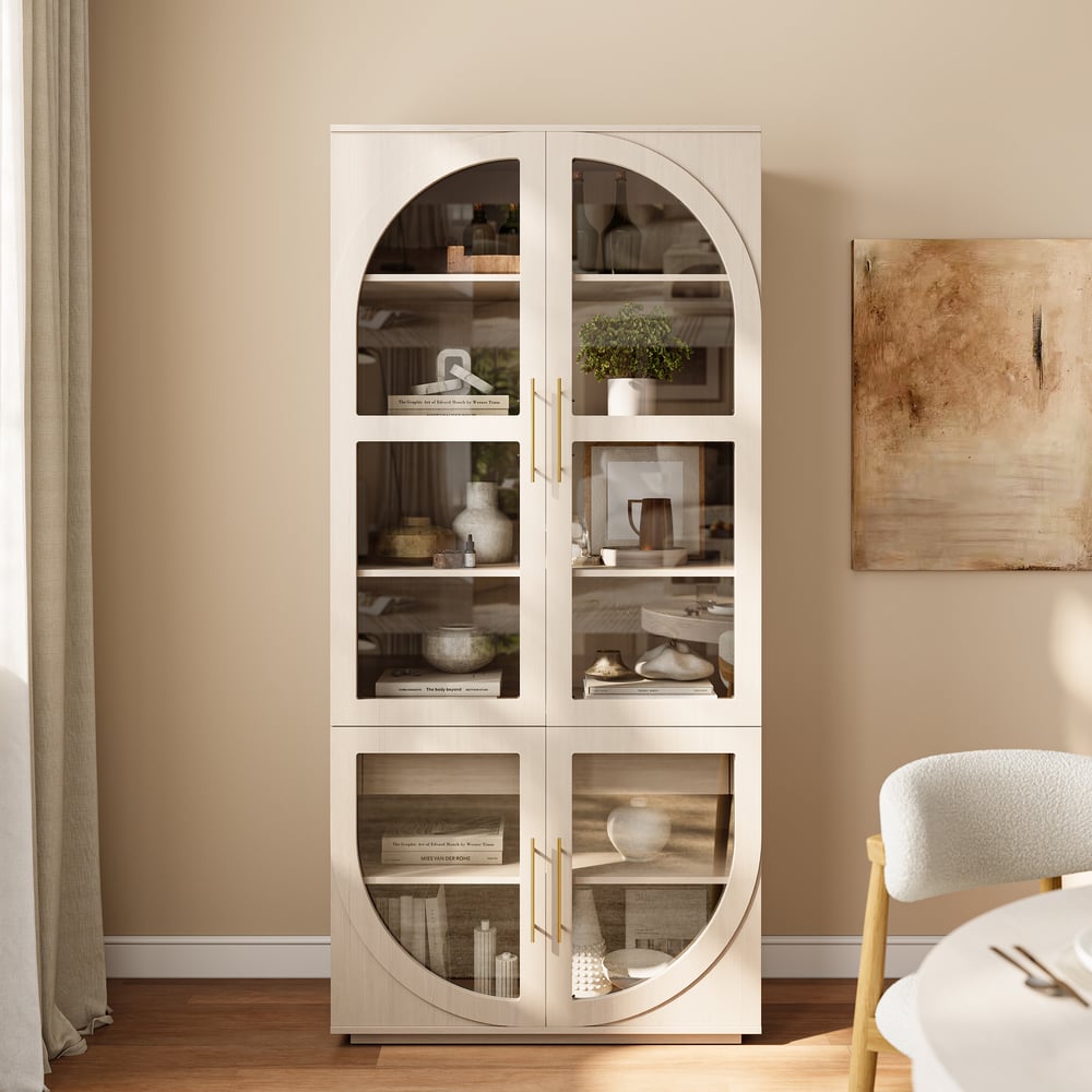 Arune Whitewash Glass Tall Display Cabinet with Drawers & LED window image