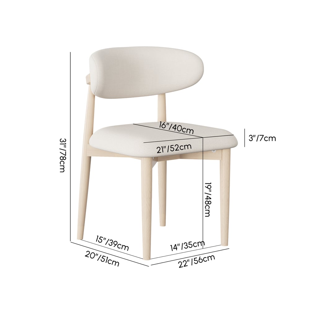 Modern Whitewash Linen Dining Chair with Rubber Wood Legs, 1 Piece weights dimensions image