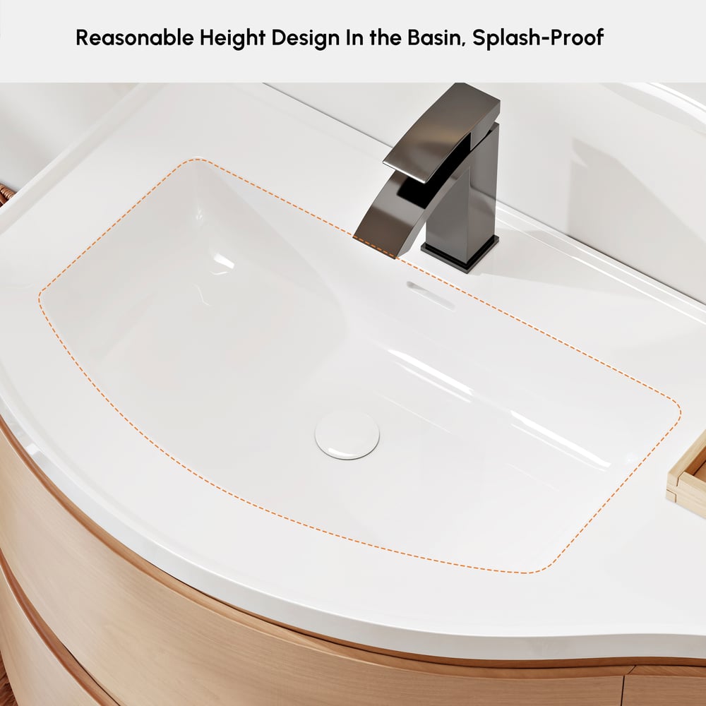 35" Floating Single Curved Bathroom Vanity with Sink & Storage window image