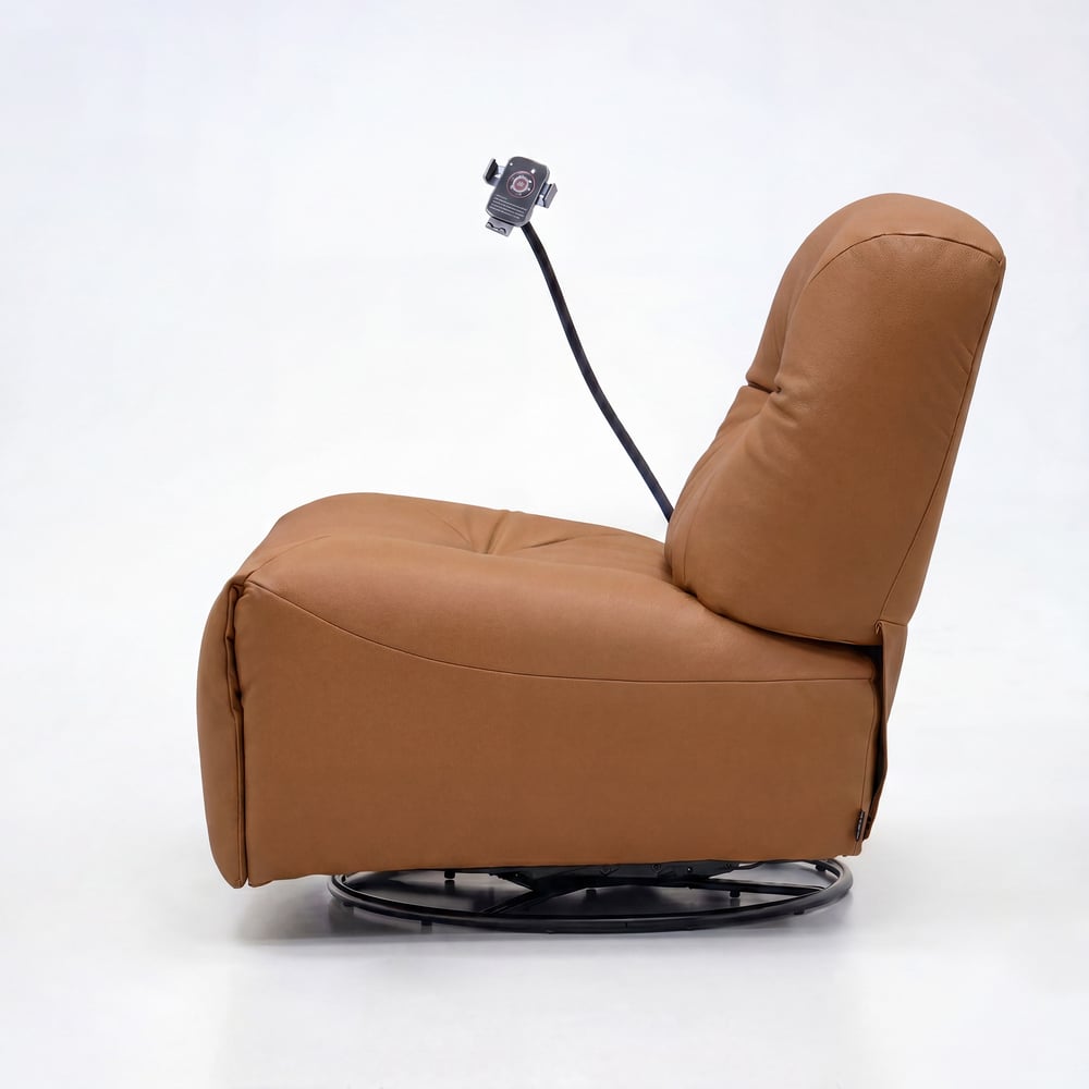 Leather Power Swivel Rocker Recliner Accent Chair with Phone Holder window image