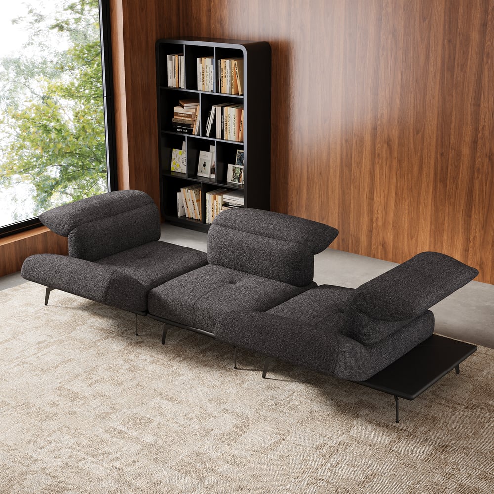 136" Yarn-Dyed Fabric and Faux Leather Reclining Sofa with Metal Legs window image