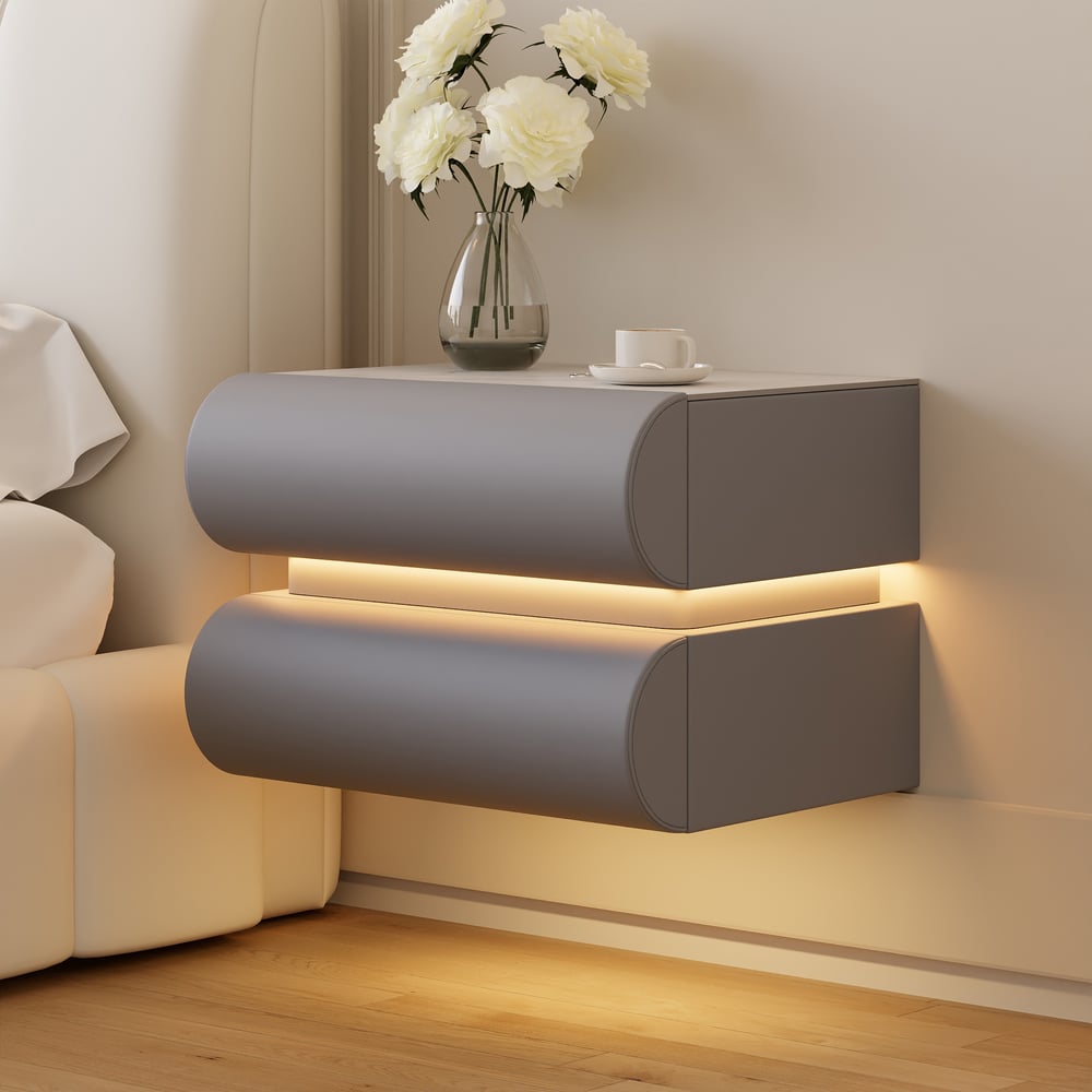 Humply Floating Leather 2-Drawer Smart LED Nightstand with Sintered Stone Top window image