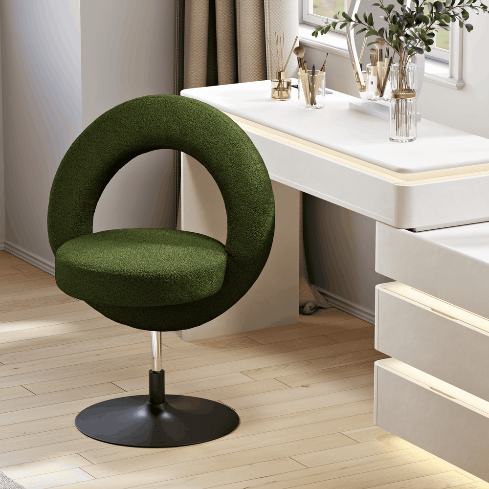 Modern Bouclé Adjustable Vanity Stool with Backrest window image