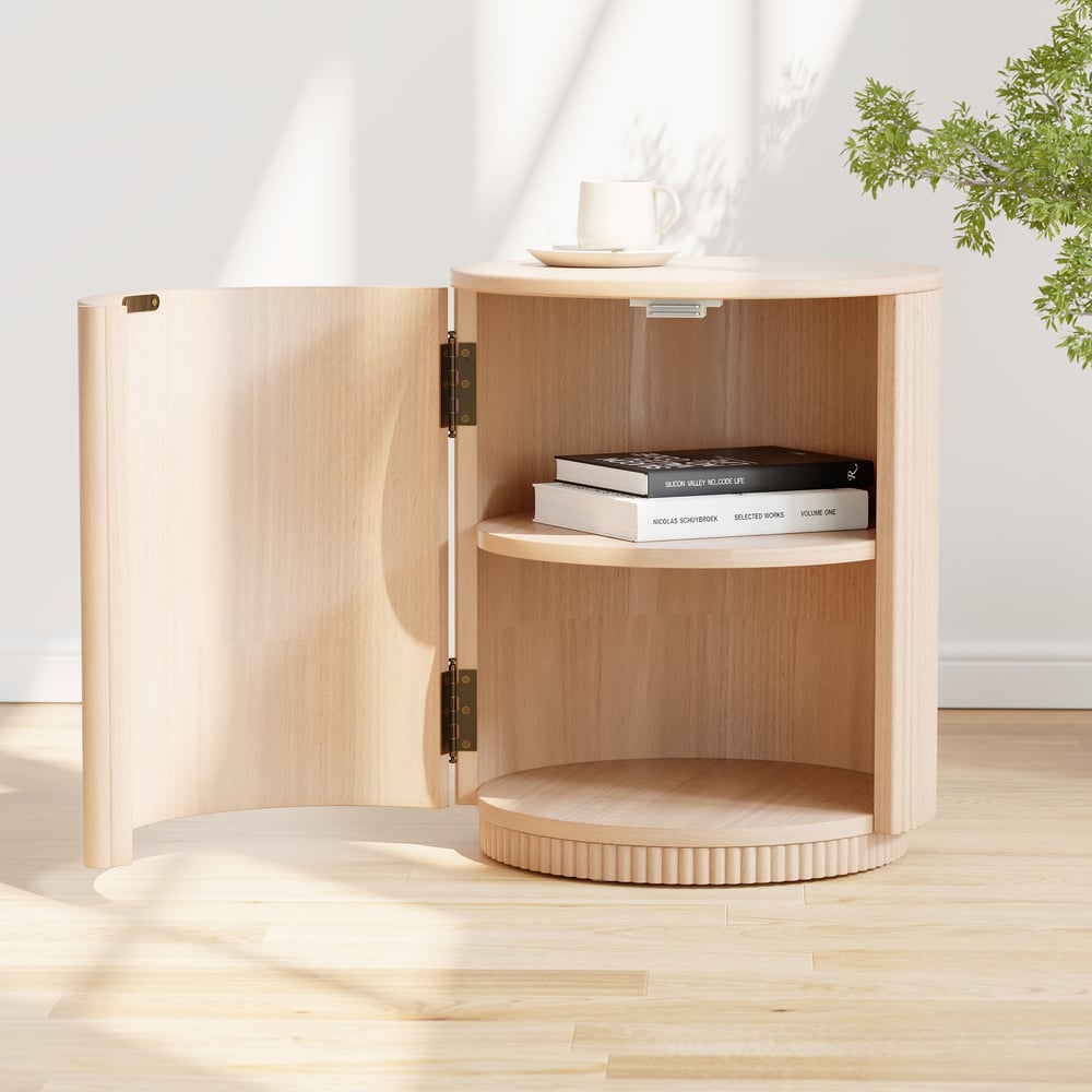 16" Engineered Wood Fluted Storage End Table window image