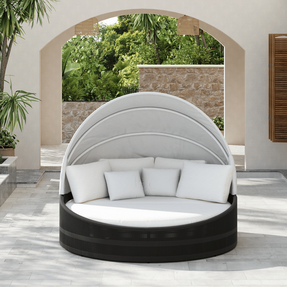 Costra Weatherproof Round Patio Daybed with Adjustable Canopy in Black window image