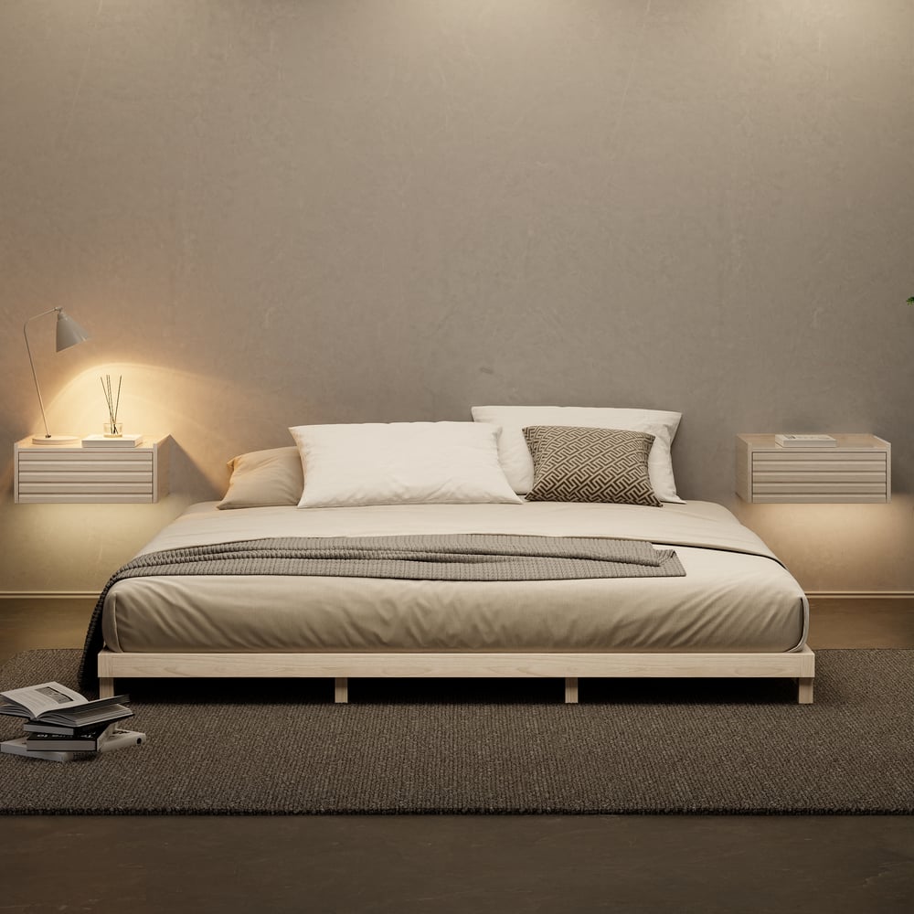 Japanese Style Queen Floor Wood Bed in Whitewash window image