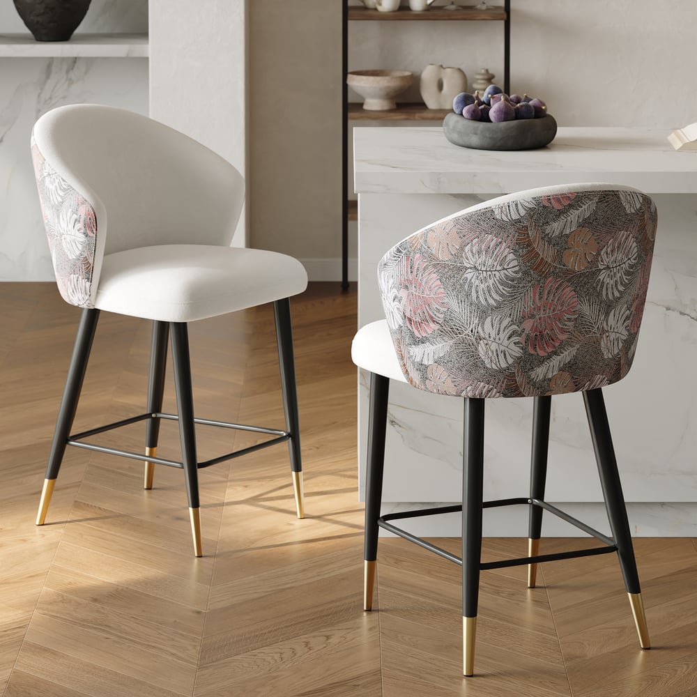 Modern White Velvet Counter Stool with Upholstered, 1 Piece window image