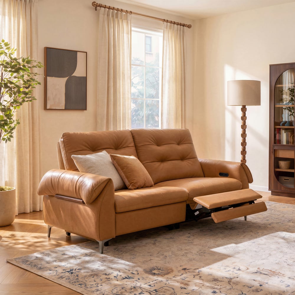 85" 2-Seater Genuine Leather Power Reclining Sofa with USB & USB-C Charging Ports window image