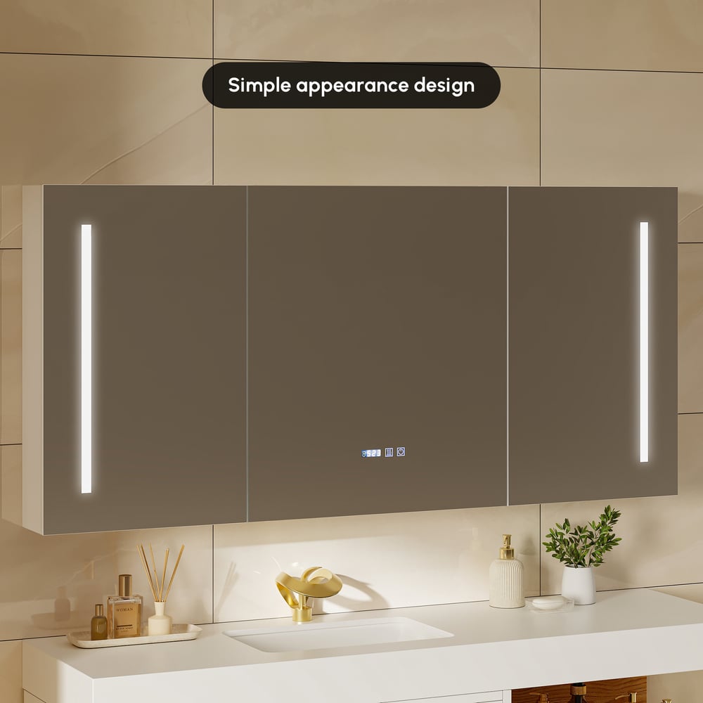 59" LED Bathroom Medicine Cabinet with Anti-Fog, Dimmable Tri-Color Lighting window image