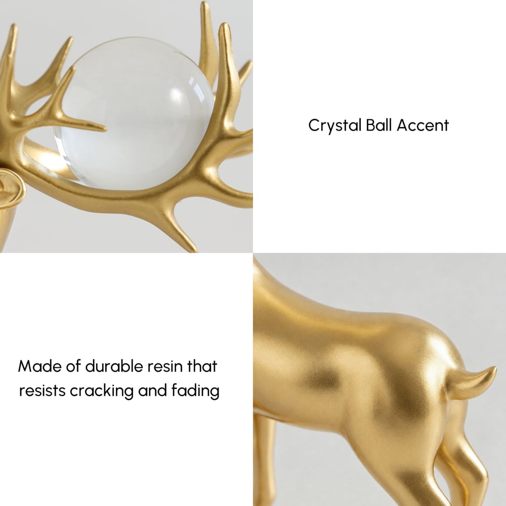 3PCS Golden Deer Figurine with Decorative Plate Set Luxury Resin Animal Sculptures window image