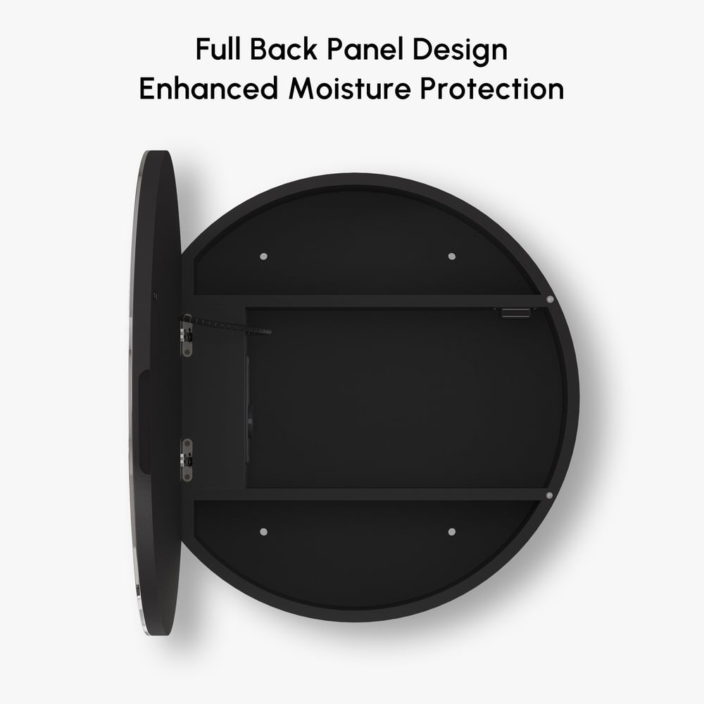 60cm Runder Schwarzer LED-Spiegelschrank mit Stauraum, Beschlagfrei, Dimmbar Schaufensterbilder