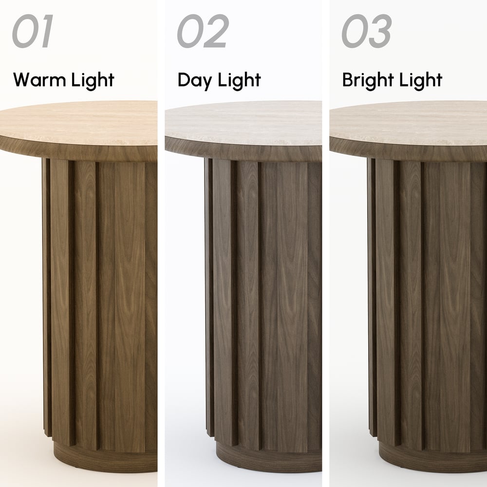 Aura Ash Wood Fluted Round Side Table with Sintered Stone Top window image