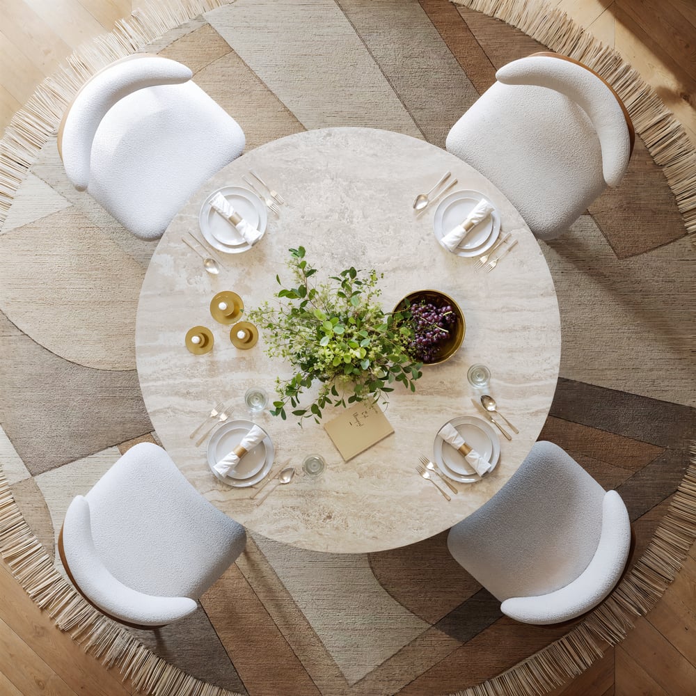 Aura 47" Faux Travertine Round Dining Table with Sintered Stone Top, Seats 4 window image