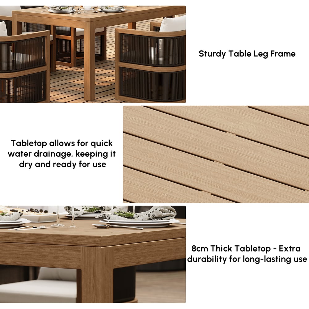 Wevara 11-Piece Outdoor Rope Weave Dining Set with 10 Chairs in Walnut window image
