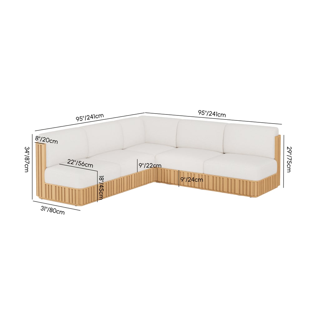 Flutera 3-Piece Outdoor Fluted Aluminum Sectional Sofa Set weights dimensions image
