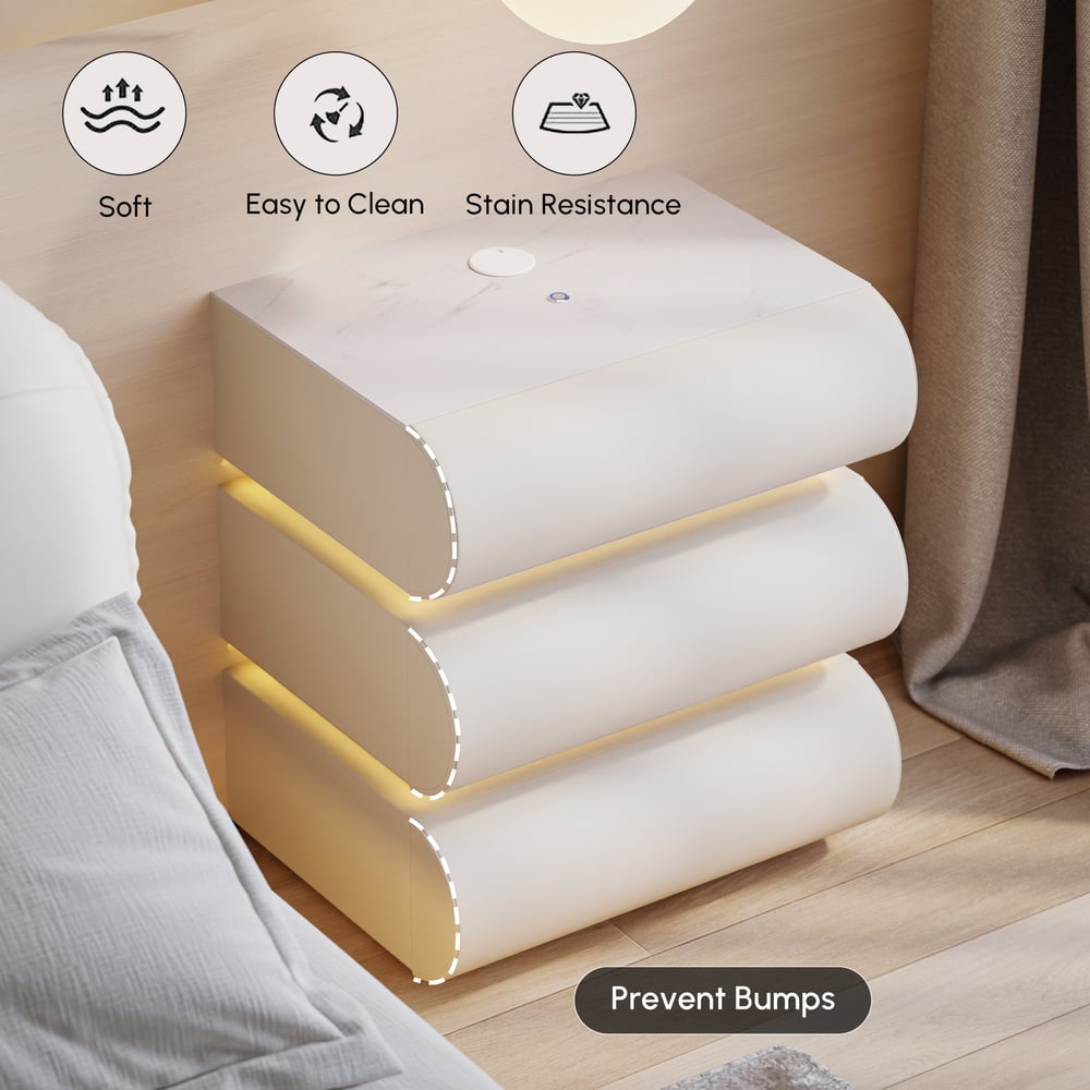 Table de chevet intelligente à LED en cuir Humply à 3 tiroirs image de fenêtre