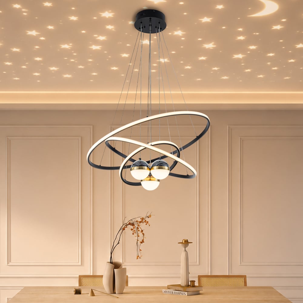 31" 6-Light LED Chandelier with Starry Projection, Dimmable & Adjustable window image