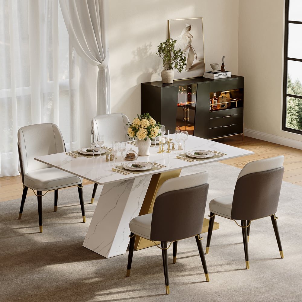 Dining Set 63" Modern Rectangle Sintered Stone Dining Table with 4 Chairs window image