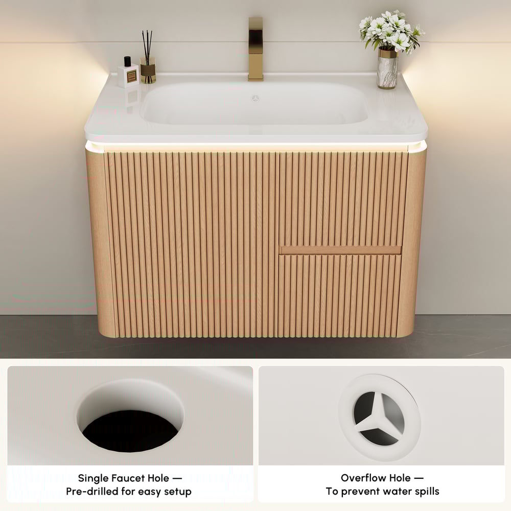 Modern  32" Floating Bathroom Vanity  with Sink, LED Light, Ample Storage window image