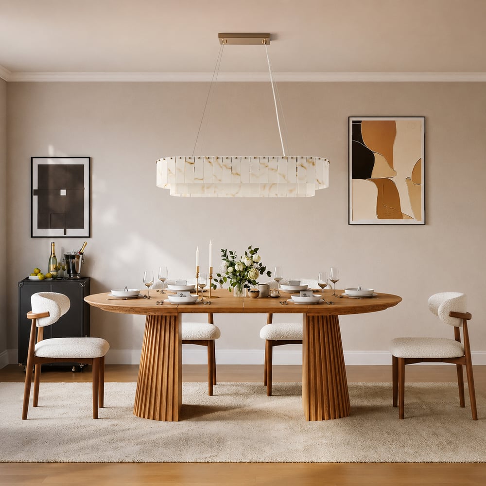 12-Light Linear Chandelier Alabaster-Look 2-Tier Dining Chandelier 40" window image