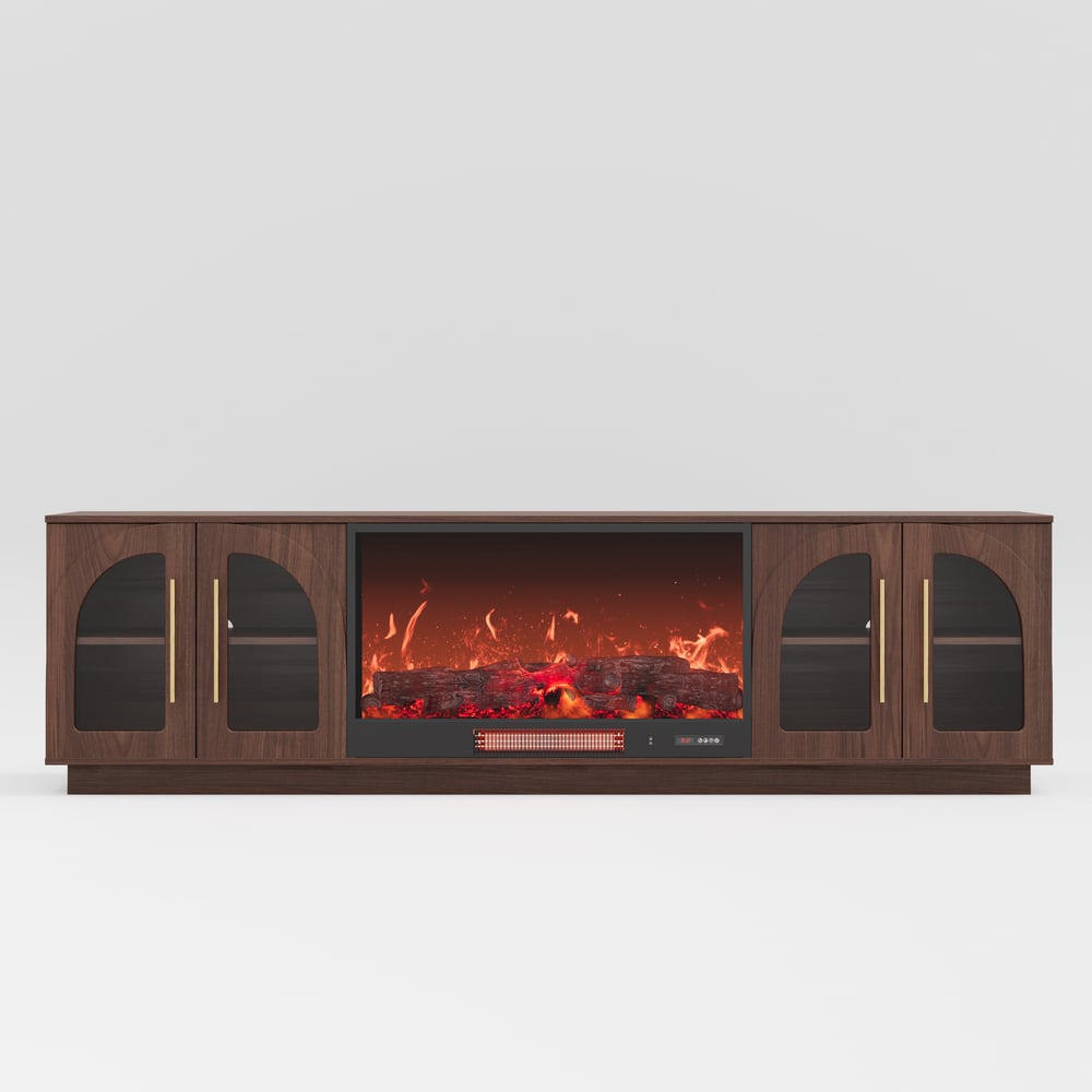 Arune 80" Arched Glass Doors Electric Fireplace TV Stand with Remote Control window image