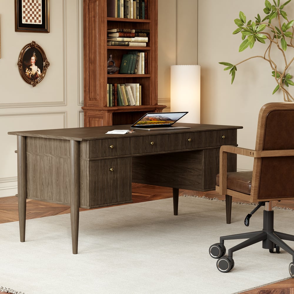 64" Houten bureau met 6 laden Vensterafbeelding