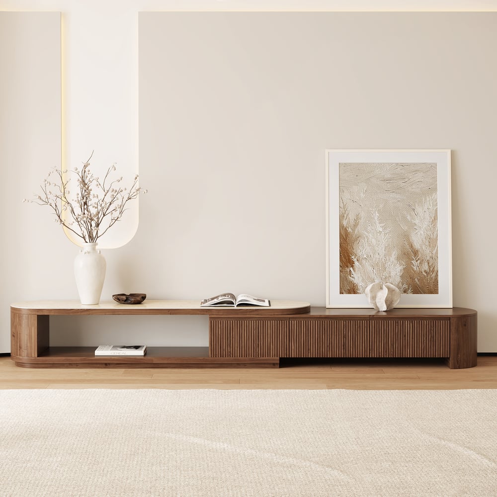 Rack de TV Extensível Velar 71"-114" com Tampo de Pedra Sinterizada e 3 Gavetas Imagem da janela