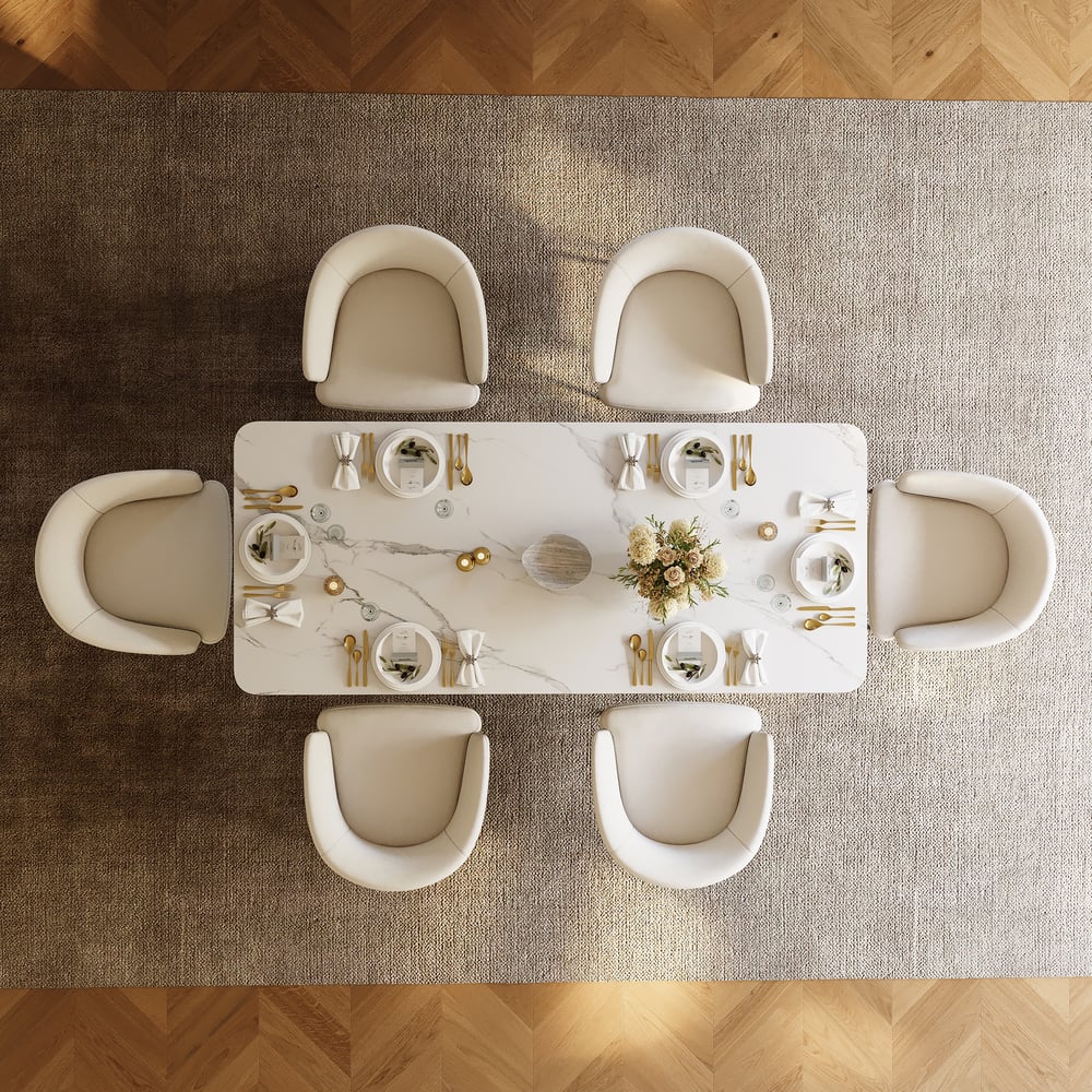 Dining Set 71.3" Rectangle Sintered Stone Table with 6 Chairs window image