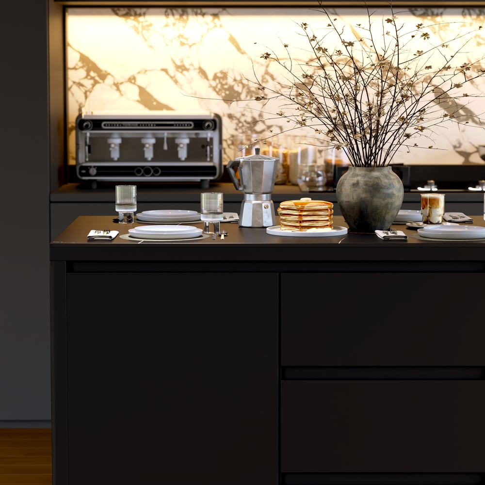 Moderne 50" Matt Sintered Stone Kücheninsel mit Stauraum, Schwarz Schaufensterbilder