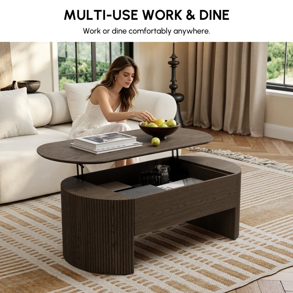 Modern 47" Oval Lift Top Mid-Century Coffee Table window image