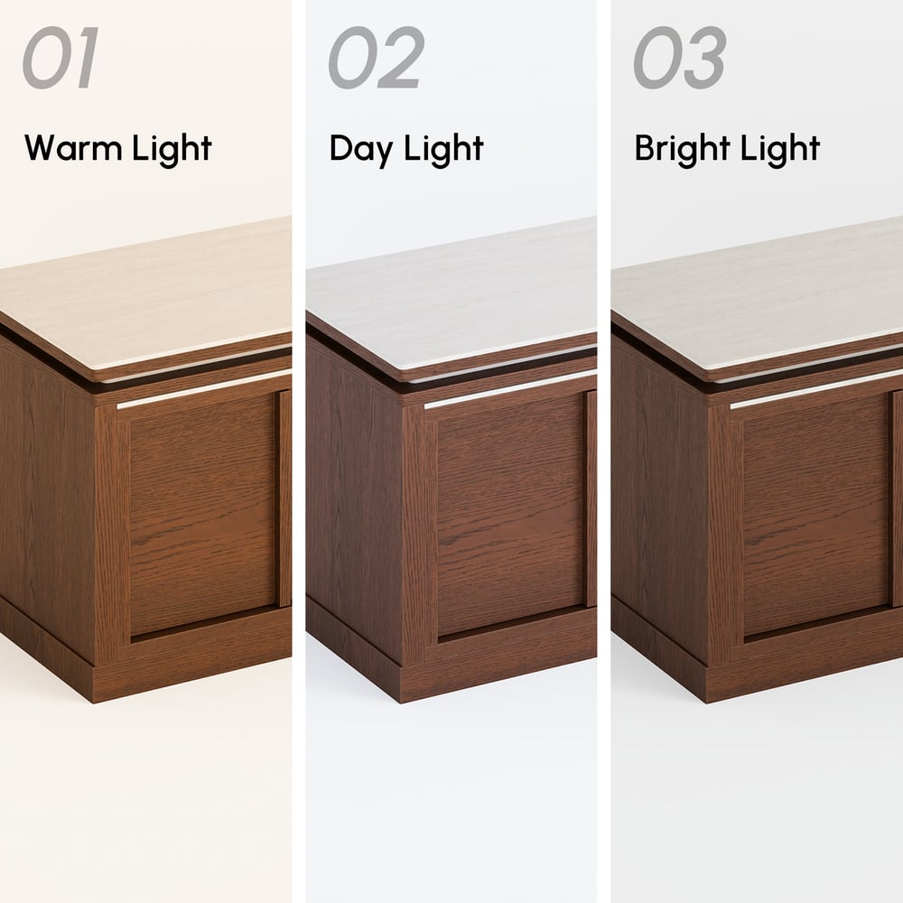 71"-108" Extendable Walnut TV Stand with Sintered Stone Top & Cabinets window image