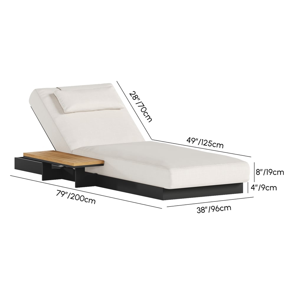 Tevara Single Outdoor Teak & Aluminium Adjustable Chaise Lounge with Black Cover weights dimensions image