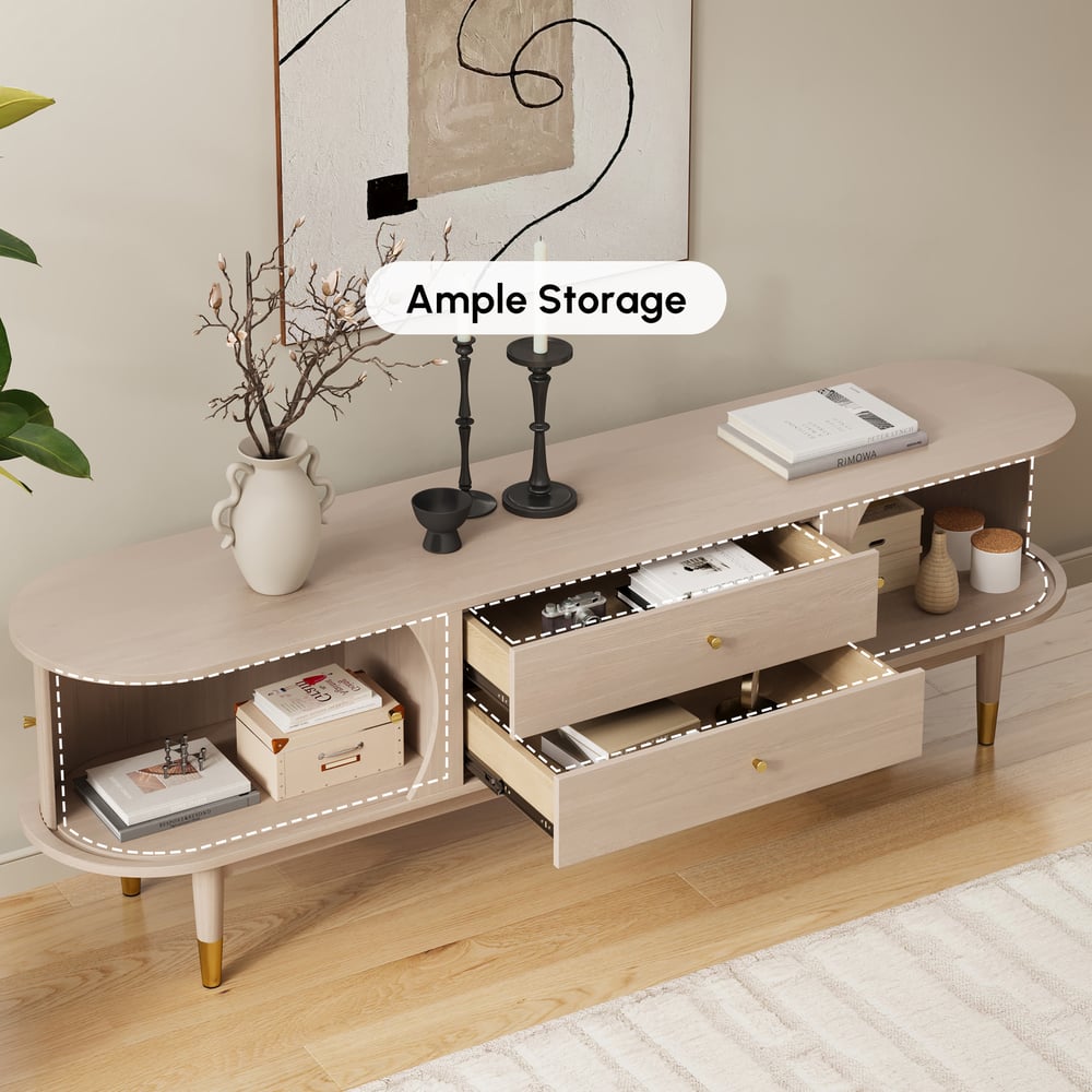 72" Ash Wood Fluted TV Stand with Storage window image