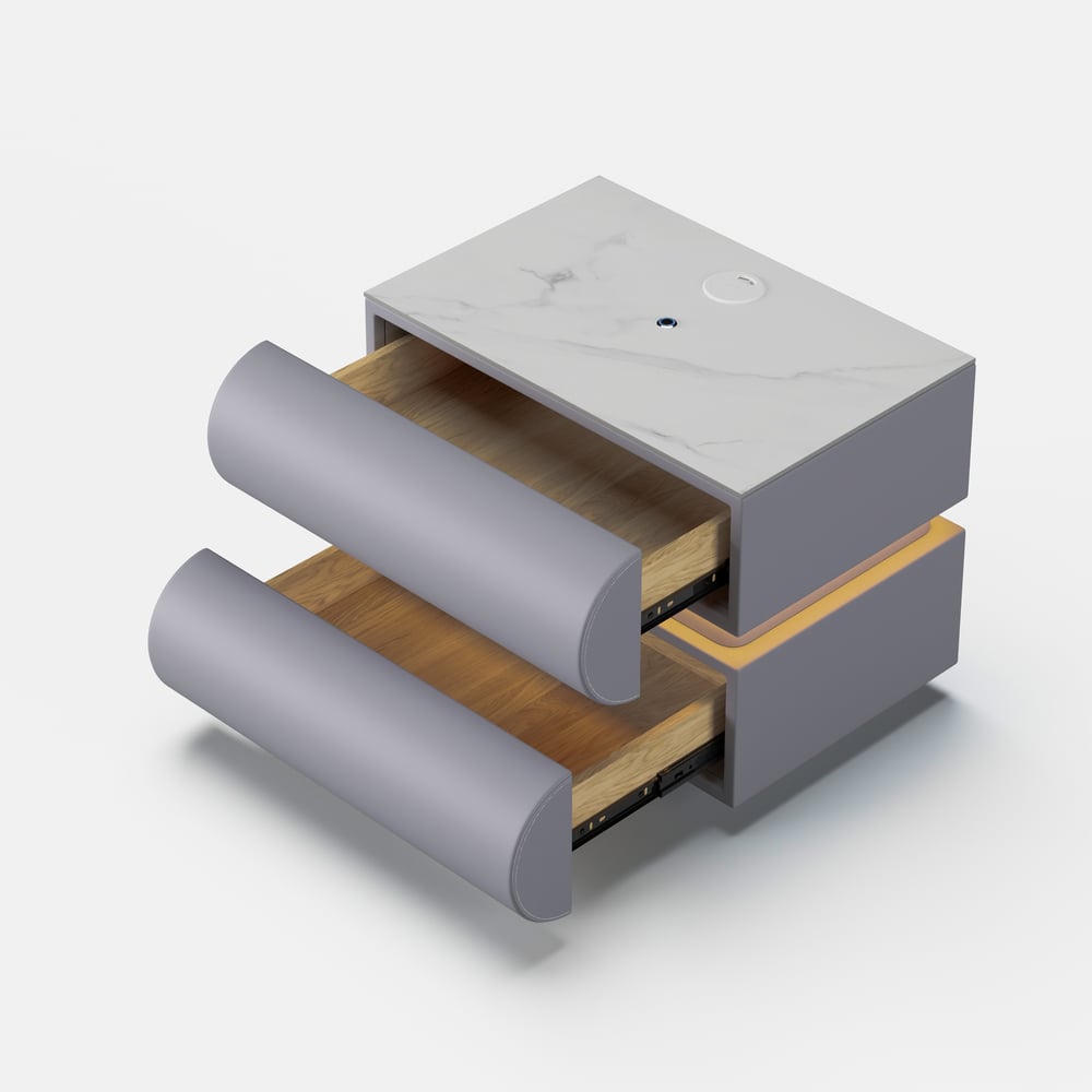 Humply Floating Leather 2-Drawer Smart LED Nightstand with Sintered Stone Top window image